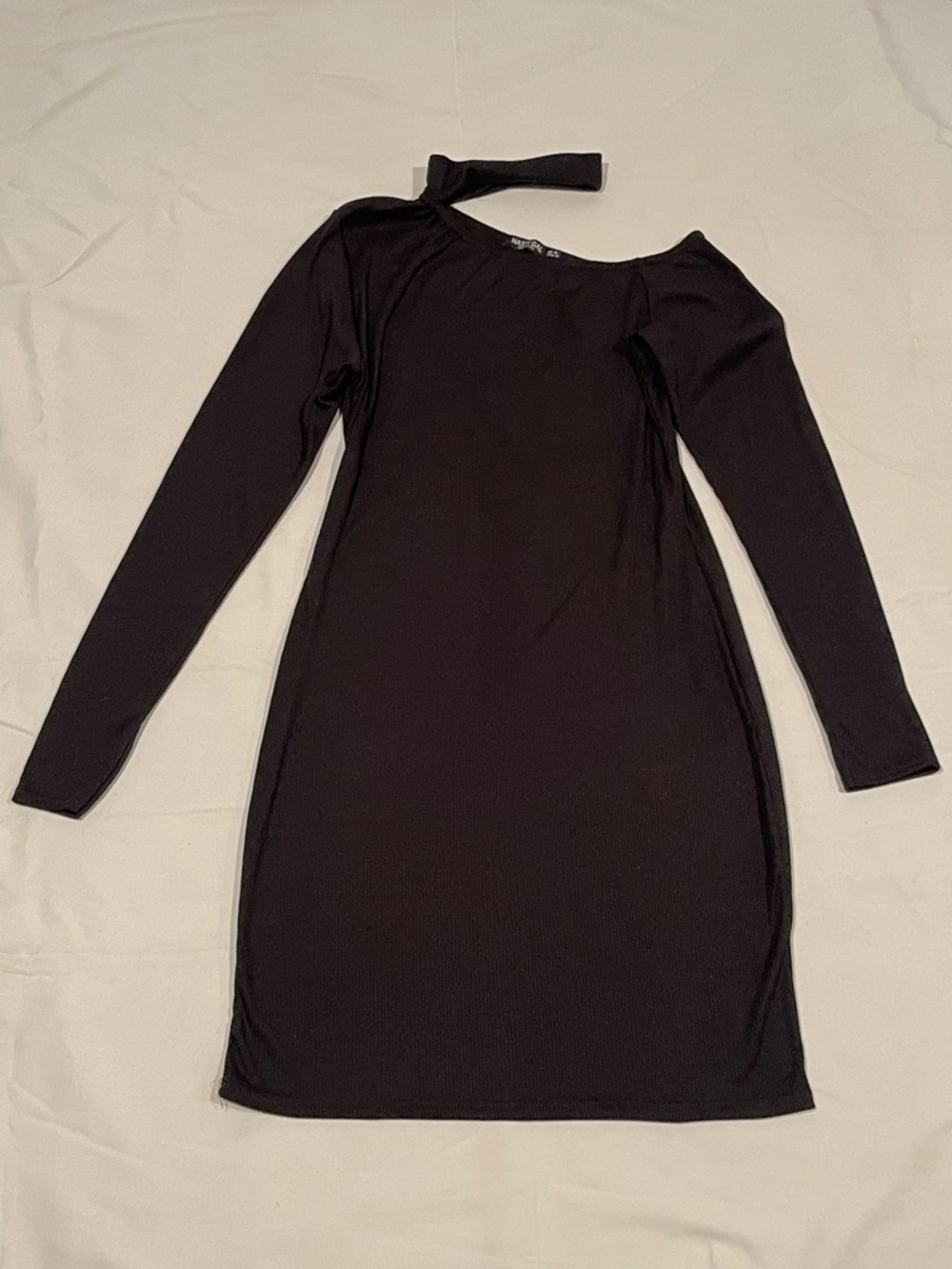 Nasty Gal Black One-Shoulder Choker Long-Sleeve Mini Dress